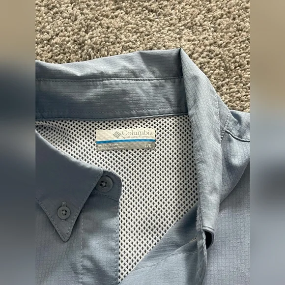 Columbia Mens Powder Blue Pfg Upf Button Up Long Sleeve Shirt Size Large - Picture 7 of 7